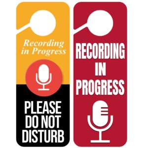 2 x do not disturb door hanger sign,recording in progress do not disturb door hanger sign,recording in progress microphone door knob hanger sign for offices clinics (9.5 x 3.5 inch)