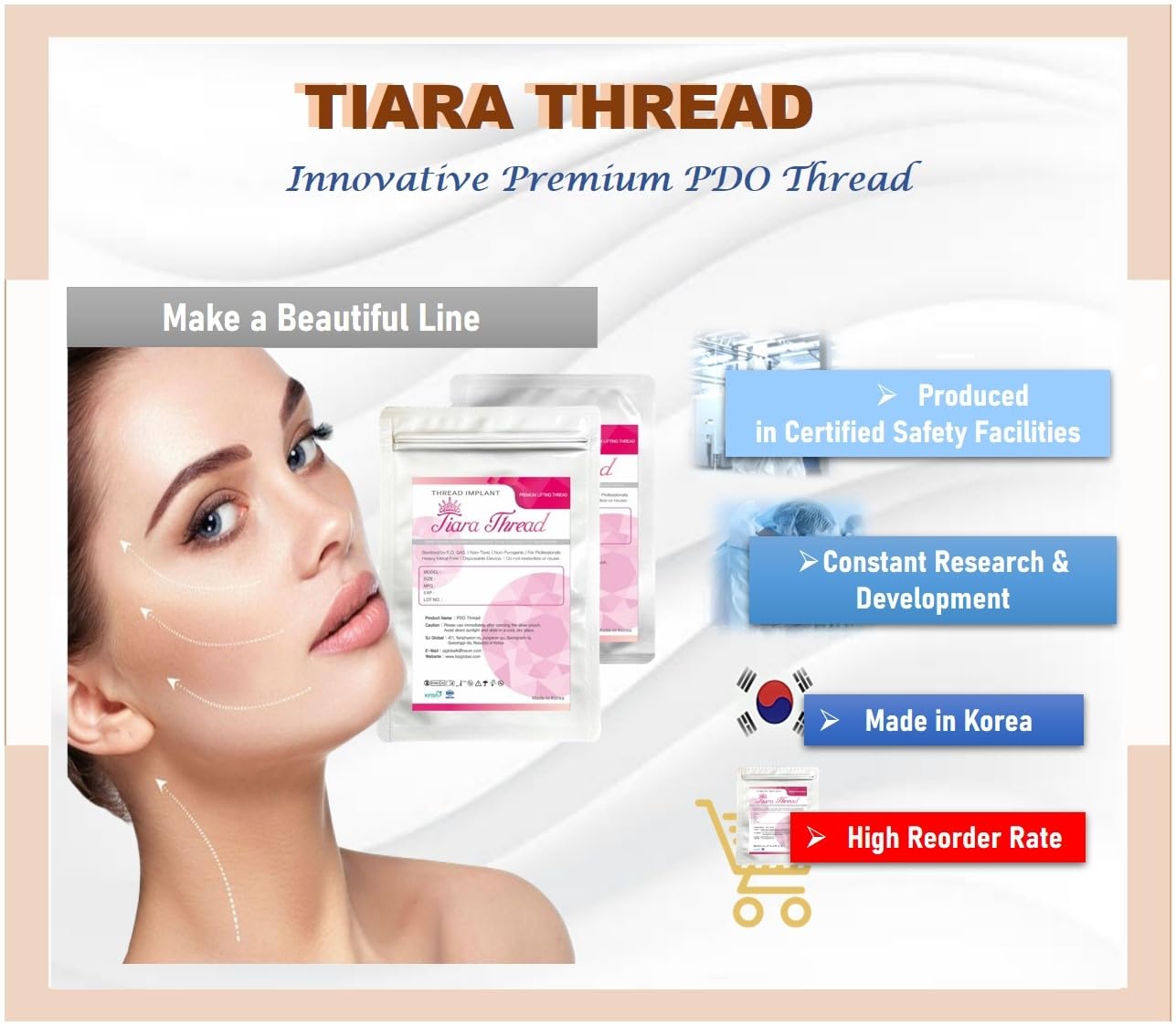 POSD Tiara PDO thread lift KOREA - 360R Bidirection Cog/Sharp (12pcs) (23G60/115)