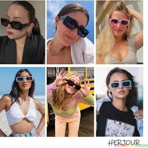 Allarallvr Trendy Rectangle Sunglasses for Women Men Vintage 90's Square Shades Thick Frame Nude Sunnies Sunglasses AR82002, Green