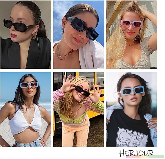 Allarallvr Trendy Rectangle Sunglasses for Women Men Vintage 90's Square Shades Thick Frame Nude Sunnies Sunglasses AR82002, Green