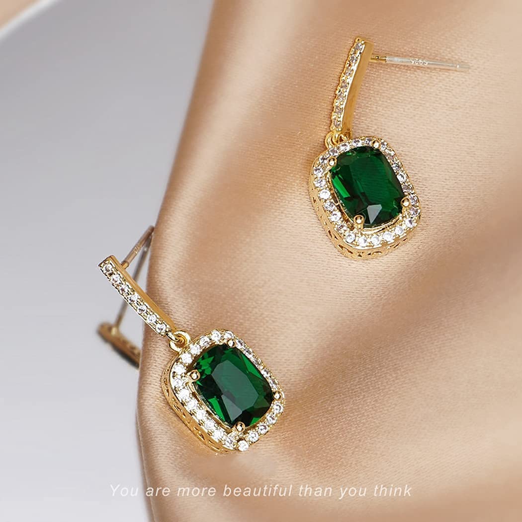 Uncle J Vintage Emerald Chandelier Dangle Earrings-18K Gold Plated Green Austrian Crystal Teardrop for Women,Bridal,Wedding,Statement