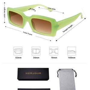 Allarallvr Trendy Rectangle Sunglasses for Women Men Vintage 90's Square Shades Thick Frame Nude Sunnies Sunglasses AR82002, Green