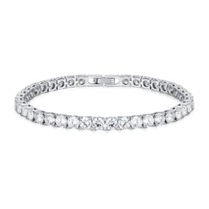 sterling silver round cut cubic zirconia tennis bracelet anniversary birthday gifts for her, wife, mom,