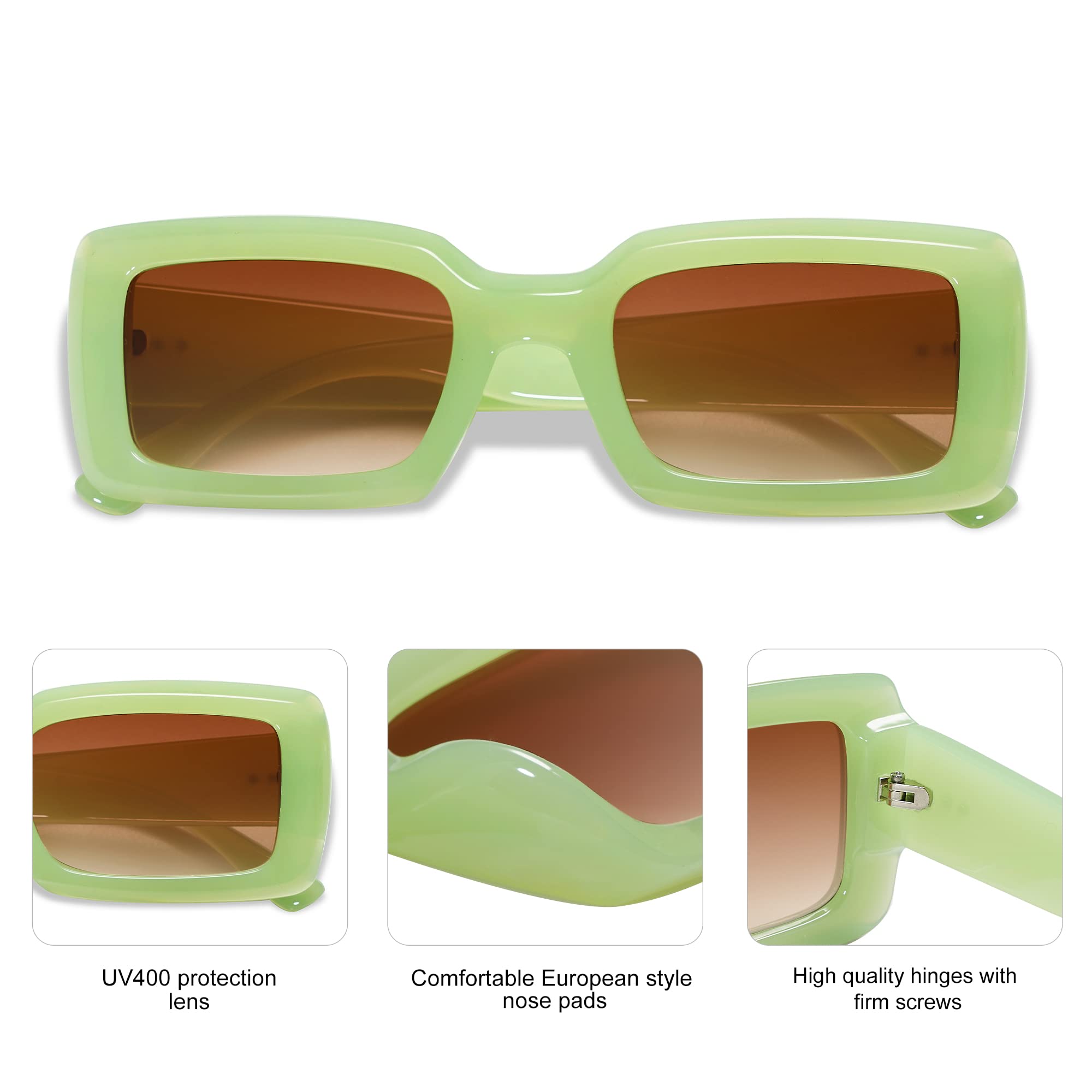 Allarallvr Trendy Rectangle Sunglasses for Women Men Vintage 90's Square Shades Thick Frame Nude Sunnies Sunglasses AR82002, Green