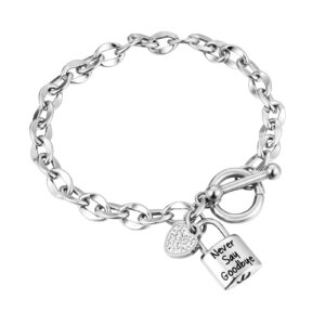 abooxiu Lock Urn Bracelet for Ashes Crystal Heart Cremation Bracelet for Ashes Stainless Steel Ash Bracelet for Men Women Memorial Ashes Holder Silver