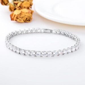 Sterling Silver Round Cut Cubic Zirconia Tennis Bracelet Anniversary Birthday Gifts for Her, Wife, Mom,