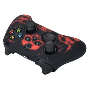 YoRHa Laser Carving Silicone Skin for Xbox Series X/S Controller x 1(Skulls Red) with Exclusive Thumb Grips x 8