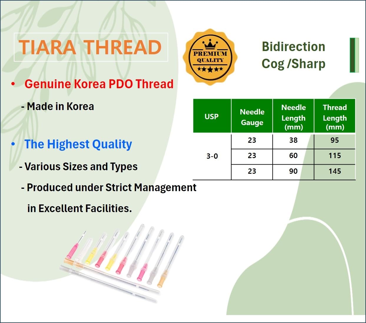 POSD Tiara PDO thread lift KOREA - 360R Bidirection Cog/Sharp (12pcs) (23G60/115)