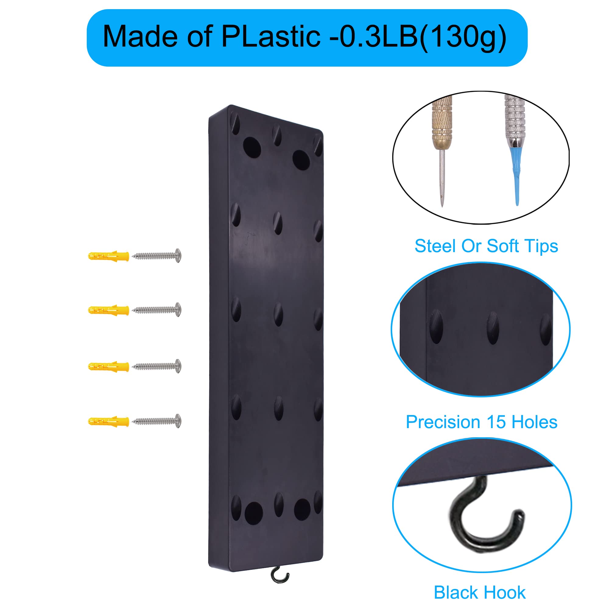 YYST Dart Holder Wall Mount/Stand/Caddy/Display Rack Storage -Plastic -Hold 15 Steel or Soft Tip Darts W Screws (1)