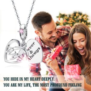 JIAYIQI Present for Wife, Wife Charm for Pandora Charms Bracelet 925 Sterling Silver Forever Always Love Charms with Cubic Zircon for Women Birthday Christmas Valentine's Day Present