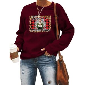 YourTops Women OMG Santa I Know Him Christmas Sweatshirt Funny Christmas Shirt (Wine Red,X-Large)