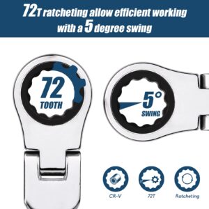 PTSTEL Ratcheting Wrench Set, Extra Long Double Box End Wrench Set，Flex-Head Metric Spanner Set, 6 Piece 72-Tooth Ratcheting Wrench Kit, 8-19mm (6, 8-19mm)