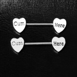 14G Stainless Steel Nipple Rings Silver Heart Shaped Cum Here Lick Me Letter Straight Barbell Bars Tongue Ring 16mm(5/8 Inch) Body Piercing Jewelry