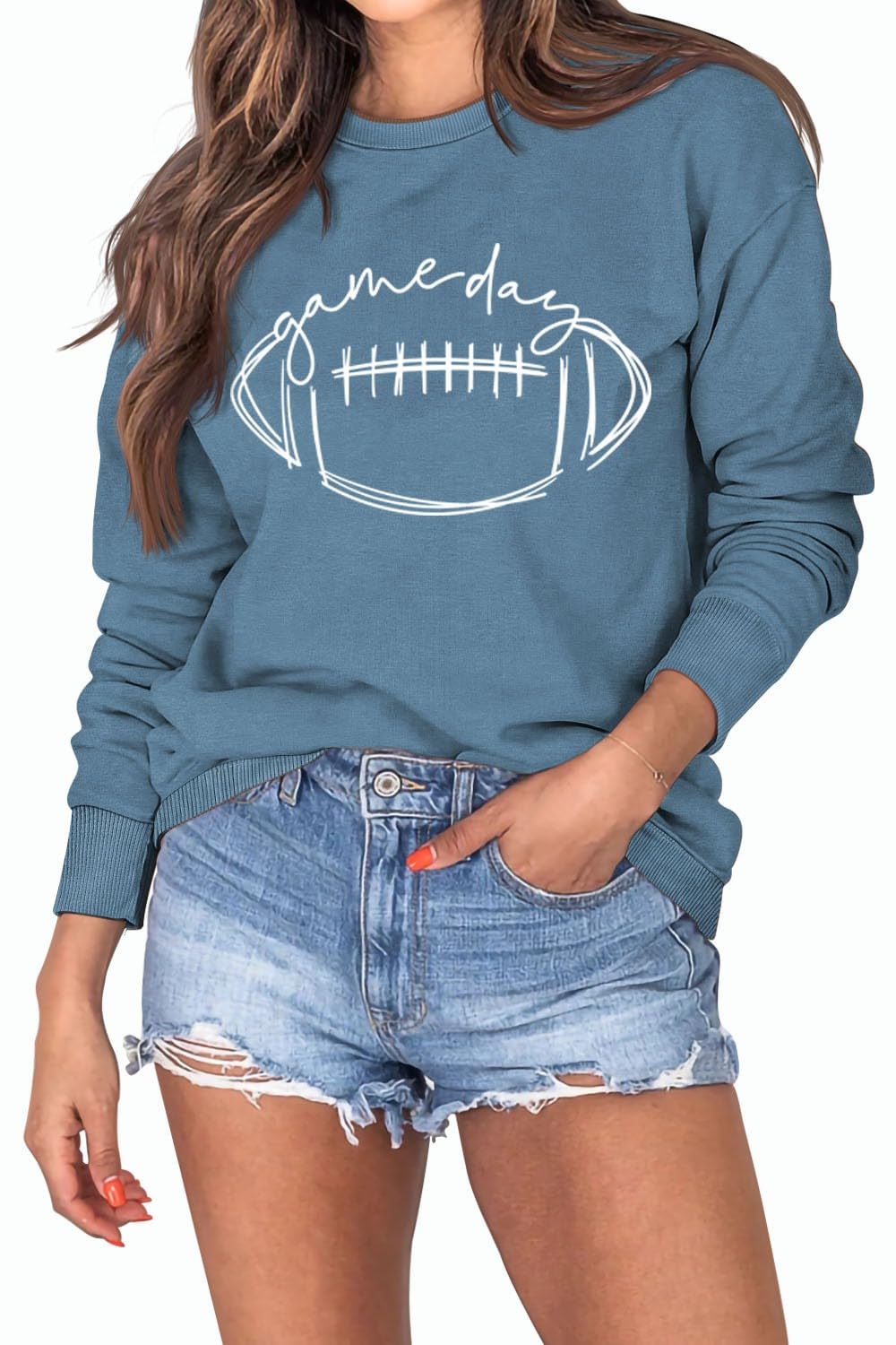 YourTops Women Game Day Sweatshirt Football Game Day Long Sleeve Clothing (US, Alpha, Medium, Regular, Regular, 1-blue)