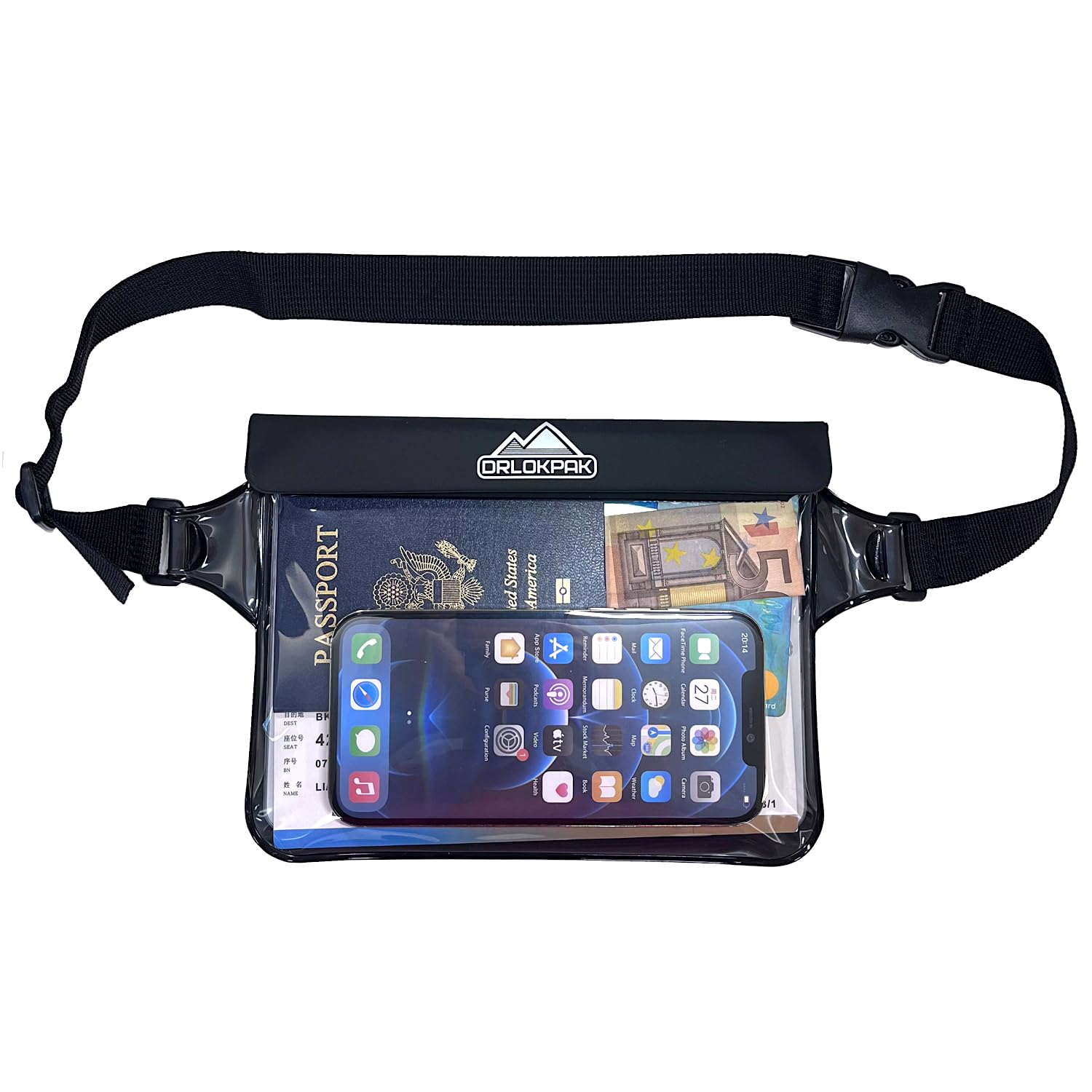 DRLOKPAK Waterproof Waist Bag Waterproof Waist Pouch With Secret Holder Keep Your Phone kindle Wallet Watch Passport Dry Perfect For Surf Canoe Swim Snorkel Dive Beach Pool (Black)