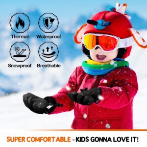 Hikenture Waterproof Kids Snow Gloves,3M Thinsulate Winter Gloves for Boys &Girls,Insulated Ski Gloves for Youth,Childrens,Age 10-12(Black L)