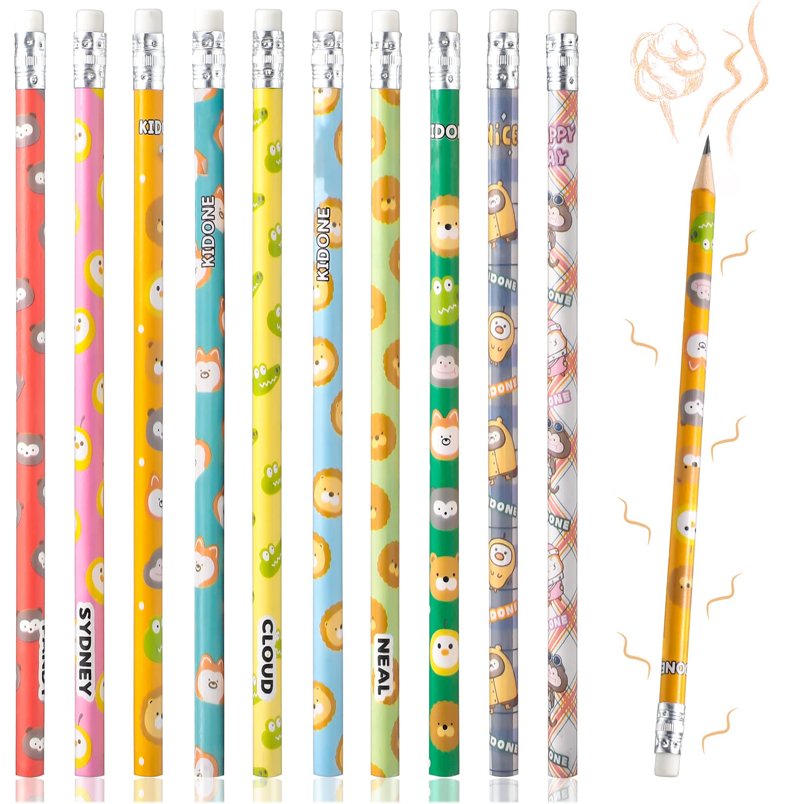 Outus 40 Pieces Scented Pencils with Eraser HB Pencils Graphite Pencil Cylinder Wood Pencils with Themed Elements School Stationery Party Reward Supplies for Girls and Boys, 10 Styles(Animal Style)