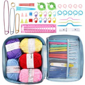 67 pcs crochet hook set with case globalstore crochet kit with yarn, ergonomic crochet kits include 5 roll yarn, knitting needles and other supplies, full crochet starter kit for beginners adults