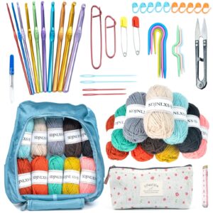 sdjnlxs 78piece crochet kit for beginners crochet kit with yarn set,10 colors crochet yarn,crochet hooks,stitch markers,crochet bag etc,used to relieve stres crochet starter kit