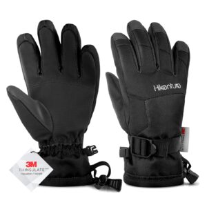 hikenture waterproof kids snow gloves,3m thinsulate winter gloves for boys &girls,insulated ski gloves for youth,childrens,age 10-12(black l)