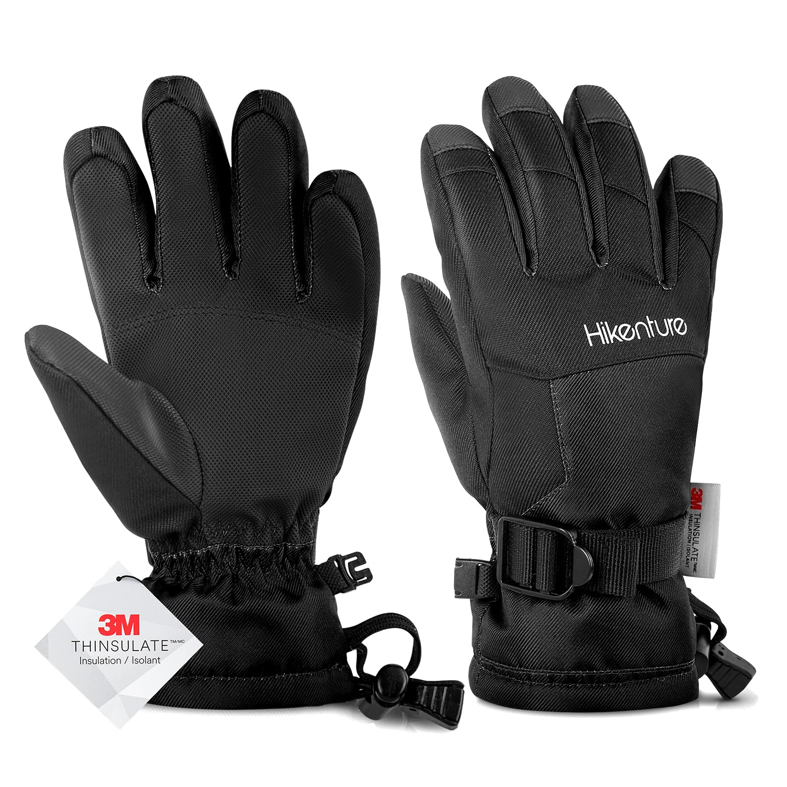 Hikenture Waterproof Kids Snow Gloves,3M Thinsulate Winter Gloves for Boys &Girls,Insulated Ski Gloves for Youth,Childrens,Age 10-12(Black L)