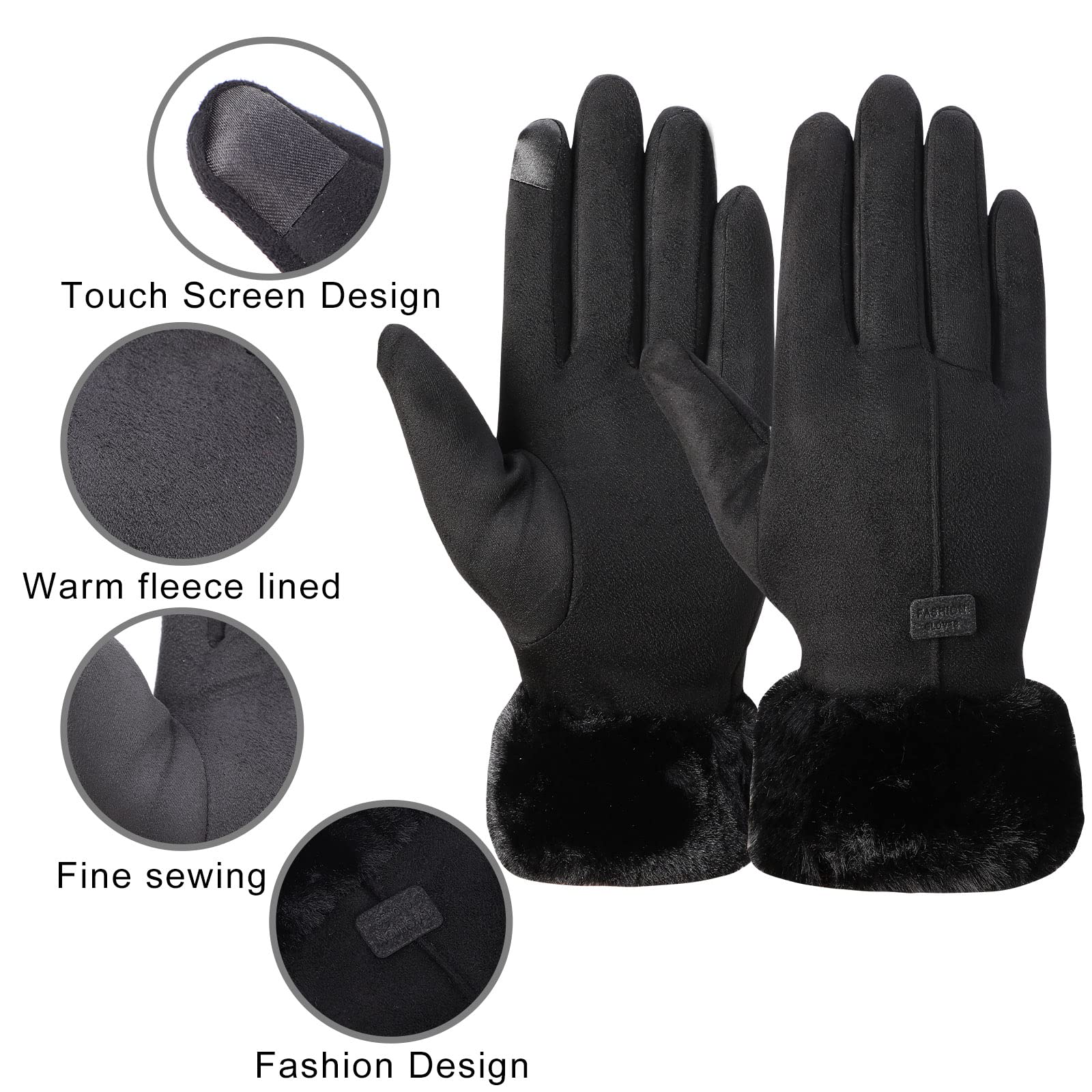 Henykany Winter Gloves for Women Warm Touchscreen Glove Windproof Elastic Texting Black Gloves Women