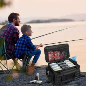 DSLEAF Waterproof Tackle Box Bag with Rod Holder, Soft Fishing Tackle Storage Bag with Non-Slip Base for Saltwater or Freshwater Fishing (Patent Design), Only Bag