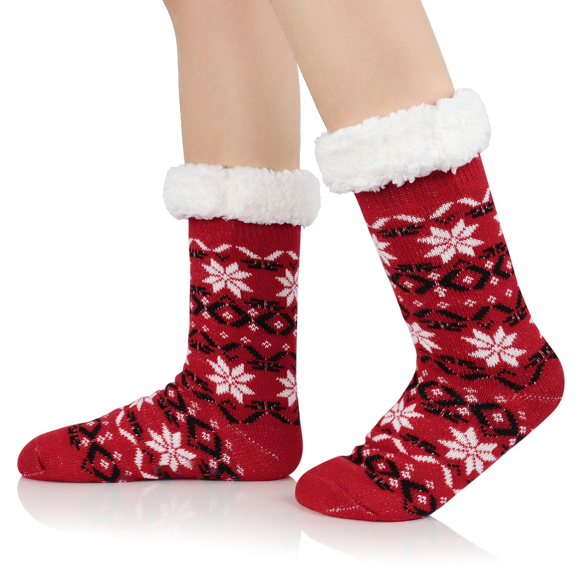 American Trends Christmas Slipper Socks Women Fuzzy Socks Gripper Non Slip Athletic Women's Cozy Socks Warm Winter Socks Red