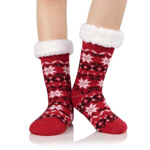 american trends christmas slipper socks women fuzzy socks gripper non slip athletic women's cozy socks warm winter socks red