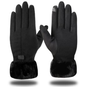 henykany winter gloves for women warm touchscreen glove windproof elastic texting black gloves women