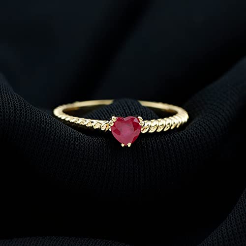 Rosec Jewels Natural Ruby Heart Promise Ring for Women | Solitaire Heart Ring | July Birthstone Ring | AAA Quality, 14K Yellow Gold, Size:US 5.00