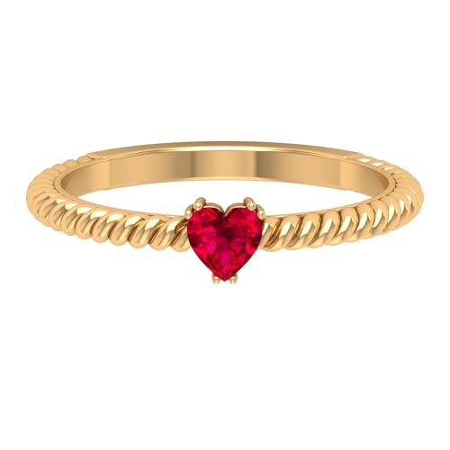 Rosec Jewels Natural Ruby Heart Promise Ring for Women | Solitaire Heart Ring | July Birthstone Ring | AAA Quality, 14K Yellow Gold, Size:US 5.00