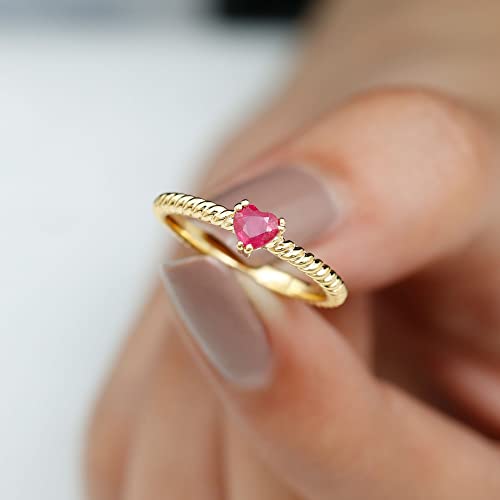 Rosec Jewels Natural Ruby Heart Promise Ring for Women | Solitaire Heart Ring | July Birthstone Ring | AAA Quality, 14K Yellow Gold, Size:US 5.00