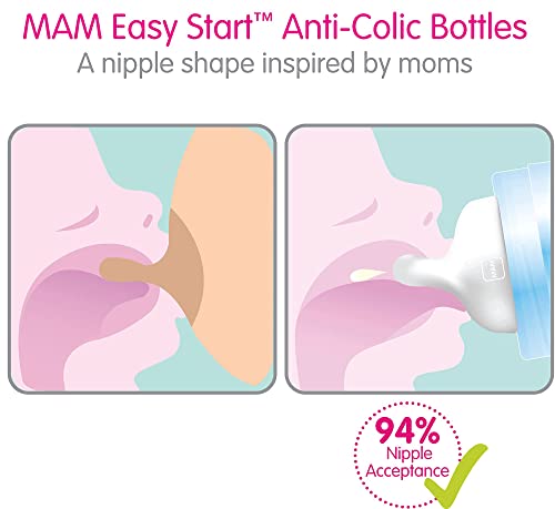 MAM Easy Start Matte Anti-Colic Baby Bottles, Medium Flow Nipples, Baby Boy, 9 oz (2 Count), Blue