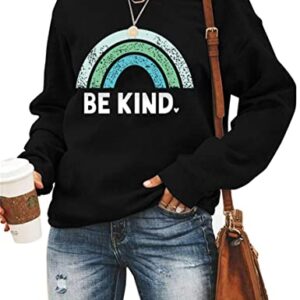 Sea Zaela Women Be Kind Oversized Sweatshirts For Woman Long Sleeve Tops Crewneack Cute Graphic Loose Fit Pullover Black Kind Medium