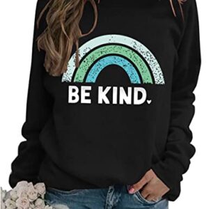 Sea Zaela Women Be Kind Oversized Sweatshirts For Woman Long Sleeve Tops Crewneack Cute Graphic Loose Fit Pullover Black Kind Medium