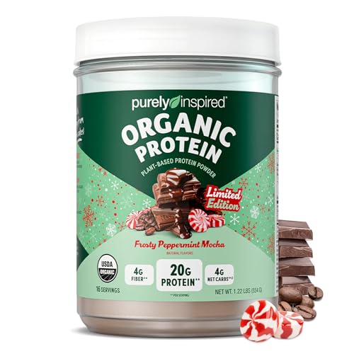 Purely Inspired Plant-Based Protein Powder for Men & Women, Frosty Peppermint Mocha (16 Servings) - Vegan & Organic - 20g of Pea Protein Powder for Smoothies & Shakes - Dairy-Free, & Gluten-Free