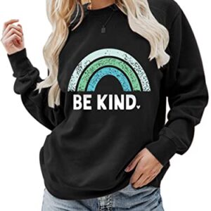 Sea Zaela Women Be Kind Oversized Sweatshirts For Woman Long Sleeve Tops Crewneack Cute Graphic Loose Fit Pullover Black Kind Medium