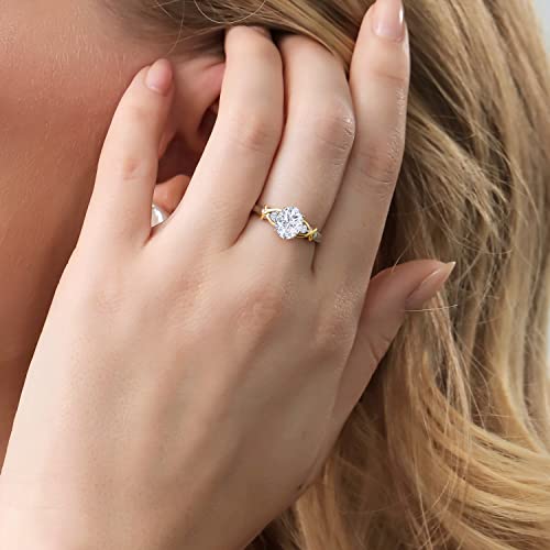 Gem Stone King 925 Sterling Silver and 10K Yellow Gold White Moissanite 3-Stone Engagement Ring | 1.58 Cttw | Oval 8X6MM | 3 Stone Wedding Anniversary Promise Ring For Women (Size 6)