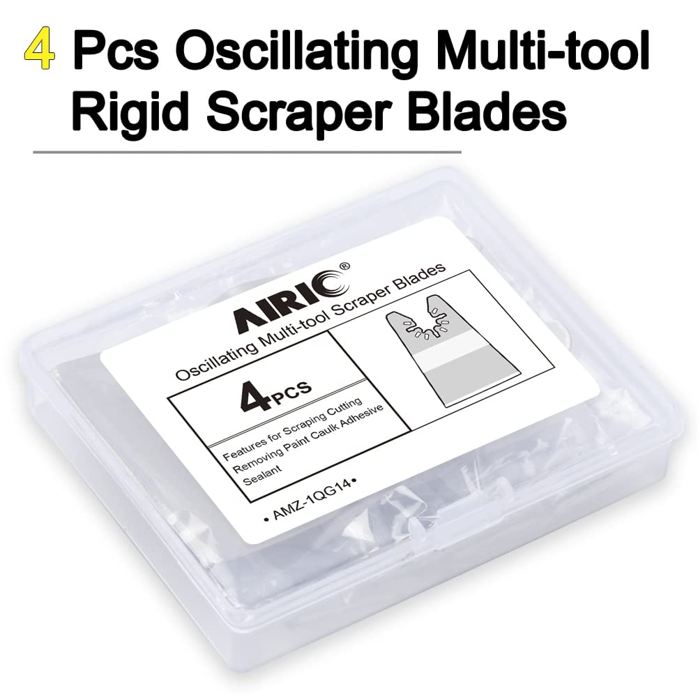 AIRIC Universal Rigid Scraper 4 pcs Oscillating Multitool Blades, Compatible with Dewalt Fein Multimaster Porter Cable Black&Decker Bosch Dremel Rockwell etc. 1QG14