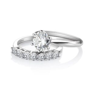 Ladylike Moissanite Solitaire Engagement Rings for Women 1.5 CT and Moissanite Wedding Band 0.7 CT (szie 8)