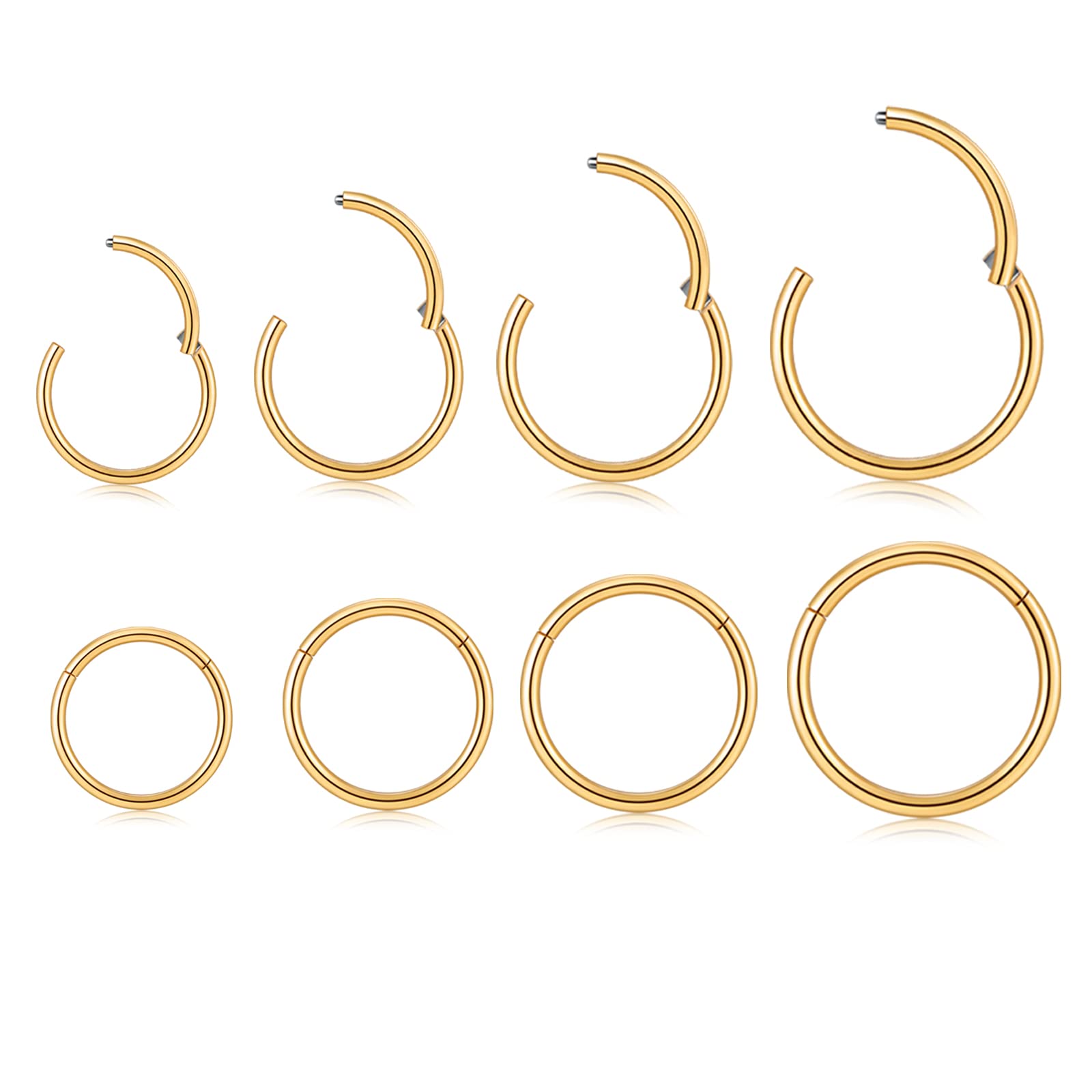 8pcs Gold Nose Rings Hoops for Women 16G Septum Ring Small Clicker Hoop Jewelry Surgical Steel Cute Cartilage Piercings for Tragus Helix Conch Daith 6mm 8mm 10mm 12mm