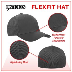 BustedTees Falcon Outline Flexfit Hat Casual Wear - Baseball Cap for Men Breathable Flex Fit Ultrafibre Airmesh Fitted Cap (Charcoal, Large, l)