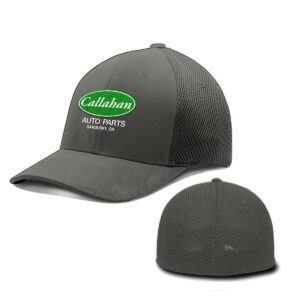 Callahan Auto Parts Patch - Flexfit Ultrafibre Airmesh Fitted Hat - Breathable Mesh Side for Casual Wear & Outdoor Activities - Baseball Cap Women & Men (Charcoal, Large-Extra Large, l)