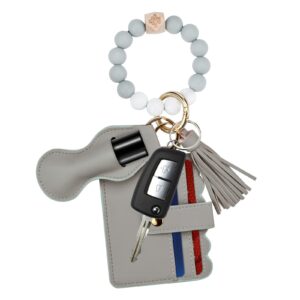 KESOCORAY Women Wristlet Bracelet Keychain Wallet,Silicone Beaded Bangle Keyring Tassel (Creamy Gray)