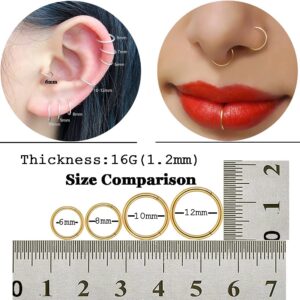 8pcs Gold Nose Rings Hoops for Women 16G Septum Ring Small Clicker Hoop Jewelry Surgical Steel Cute Cartilage Piercings for Tragus Helix Conch Daith 6mm 8mm 10mm 12mm