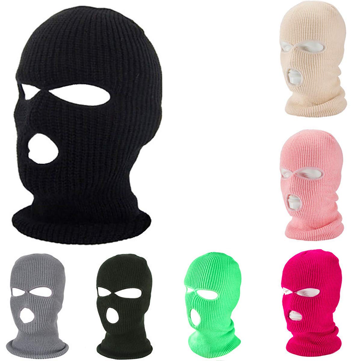 June Sports 3-Hole Winter Knitted Ski Mask, Outdoor Warm Balaclava Full Face Cover Thermal Cycling Mask MK3C Black One Size