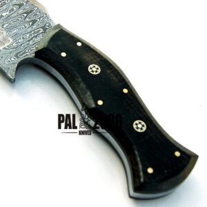 PAL 2000 HUNTING KNIVES Knife With Leather Sheath - Handmade damascus Steel Knife - Custom Knife - 9 Inches Micarta Handle, 9556 Black, White and Gray