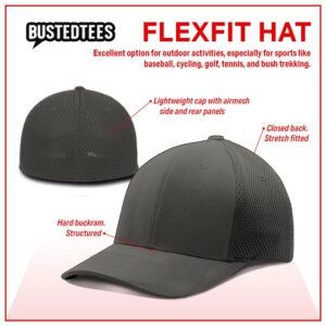 BustedTees Imperial Officer Flexfit Hat Casual Wear Baseball Cap for Men Breathable Flex Fit Ultrafibre Airmesh Fitted Cap (Charcoal, Large-X-Large, l)