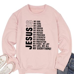 TSIIUO Women's Jesus is My Everything Christian Sweatshirt Funny Jesus Christ Bible Verse Pullover Tops Tees Pink XL